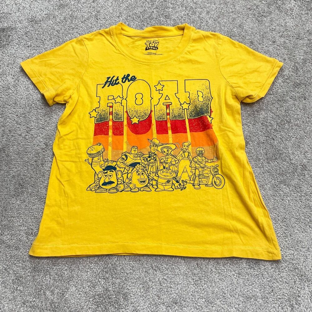Disney Pixar Toy Story Graphic T-Shirt Womens XS Yellow Crew Neck Cotton Tee